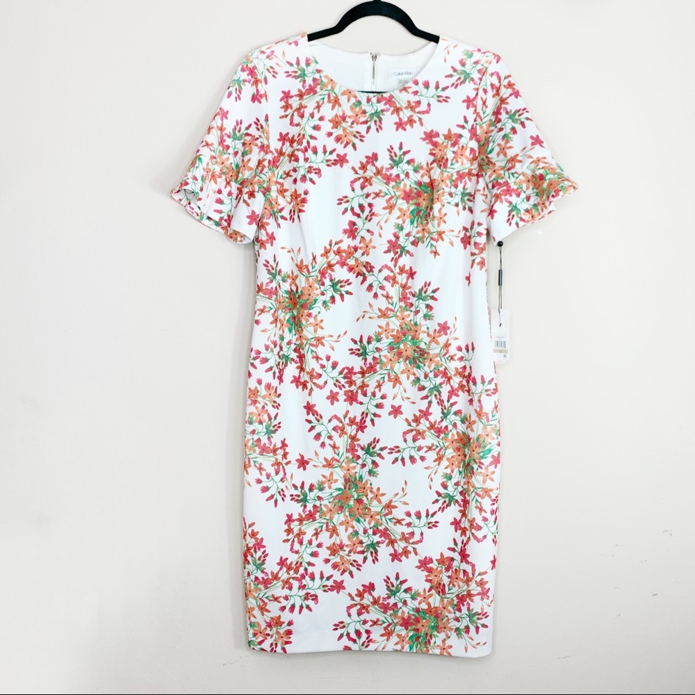 Calvin Klein White & Red Floral Sheath Dress NWT - Picture 4 of 13